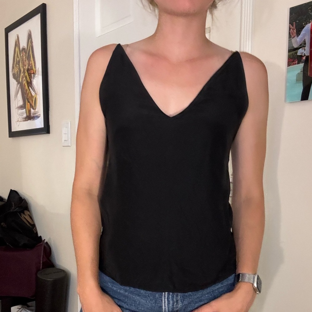J Brand 100% silk Black deep V Camisole tank xs like new